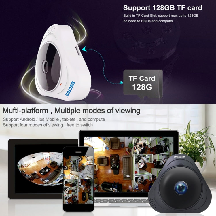 ESCAM Q8 960P 360 Degrees Fisheye Lens 1.3MP WiFi IP Camera, Support Motion Detection / Night Vision, IR Distance: 5-10m, AU Plug, Q8 AU Plug, Q8 EU Plug, Q8 UK Plug, Q8 US Plug ESCAM Q8 960P 360 Degrees Fisheye Lens 1.3MP WiFi IP Camera, Support Motion Detection / Night Vision, IR Distance: 5-10m, AU Plug, Q8 AU Plug, Q8 EU Plug, Q8 UK Plug, Q8 US Plug